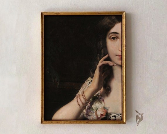 Baroque Feminine Portrait Art Print, Maximalist Decor