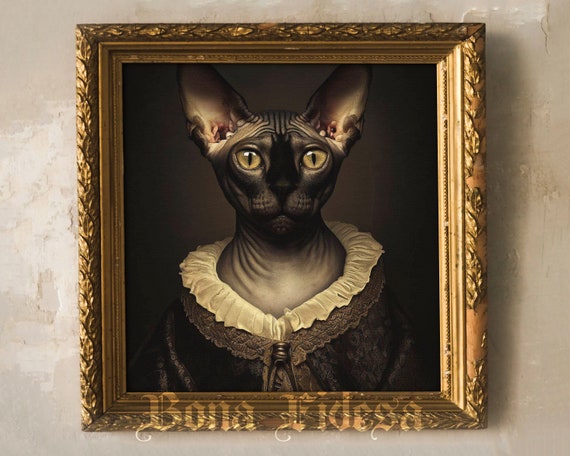 Sphynx Cat Portrait Dark Academia Decor Surreal Art Print Eclectic Home Renaissance Pet Safari Nursery Victorian Animal