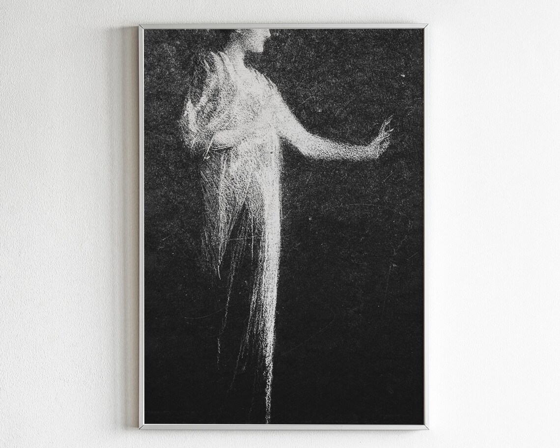 Woman in Drapery Charcoal Figure Drawing Black White Chalk Art Poster