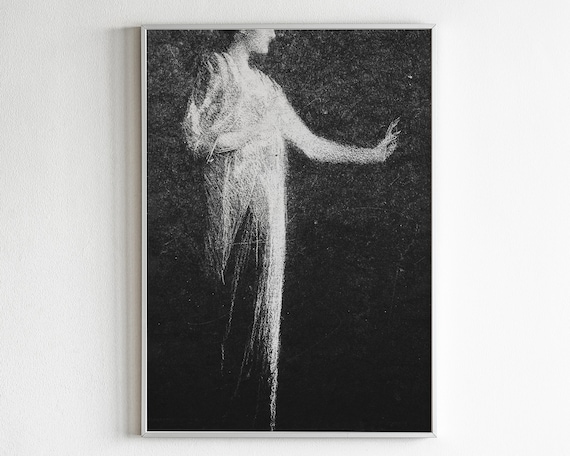 Woman in Drapery Charcoal Figure Drawing Black White Chalk Art Poster