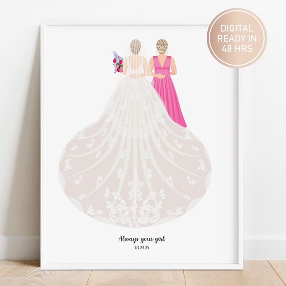 Always Your Girl Bride With Mom Pink Gown Wedding Portrait Poster