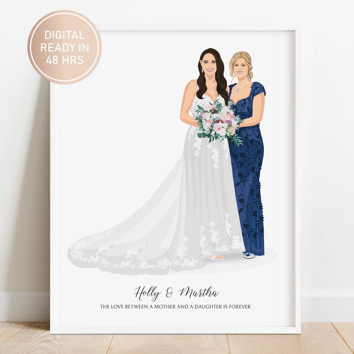 Holly and Martha Mother Daughter Wedding Portrait Illustration Poster