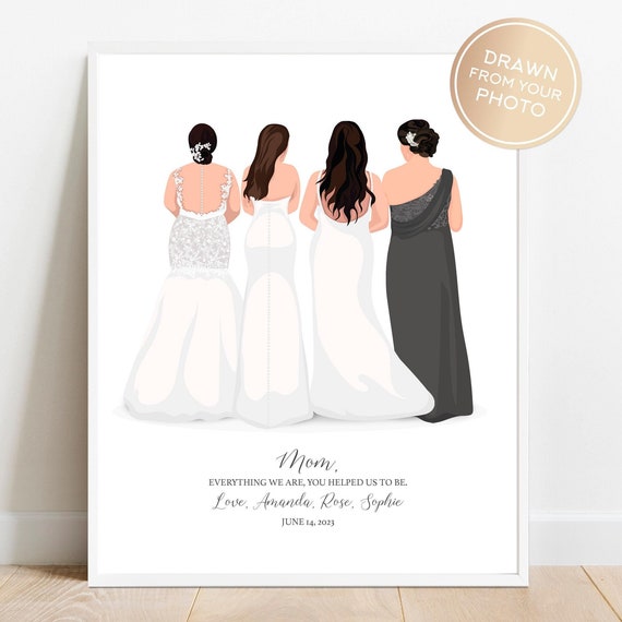 Three Brides Sisters and Mom Back View Wedding Tribute Poster