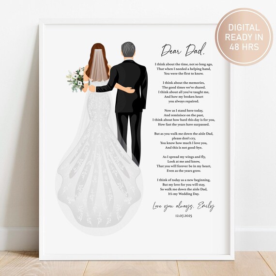 Dear Dad Father of the Bride Poem Wedding Illustration Poster