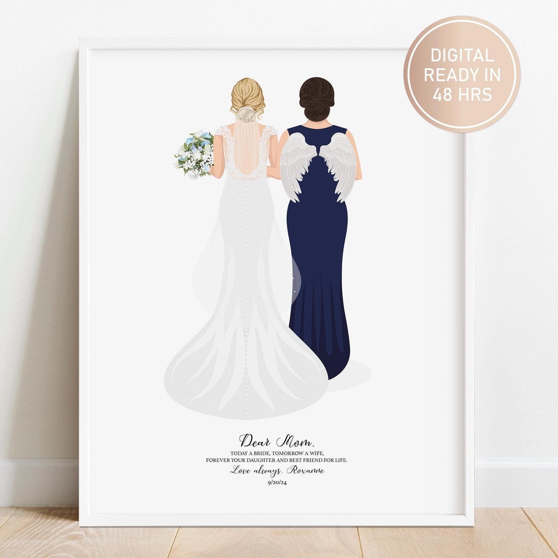 Bride With Angel Wings Mom Memorial Wedding Illustration Poster