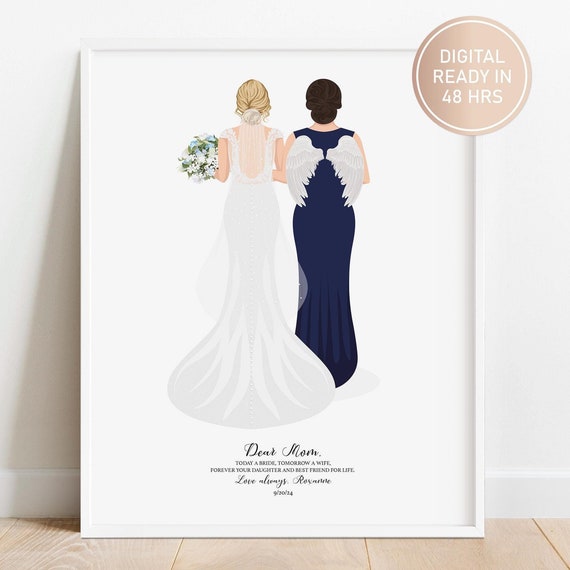 Bride With Angel Wings Mom Memorial Wedding Illustration Poster