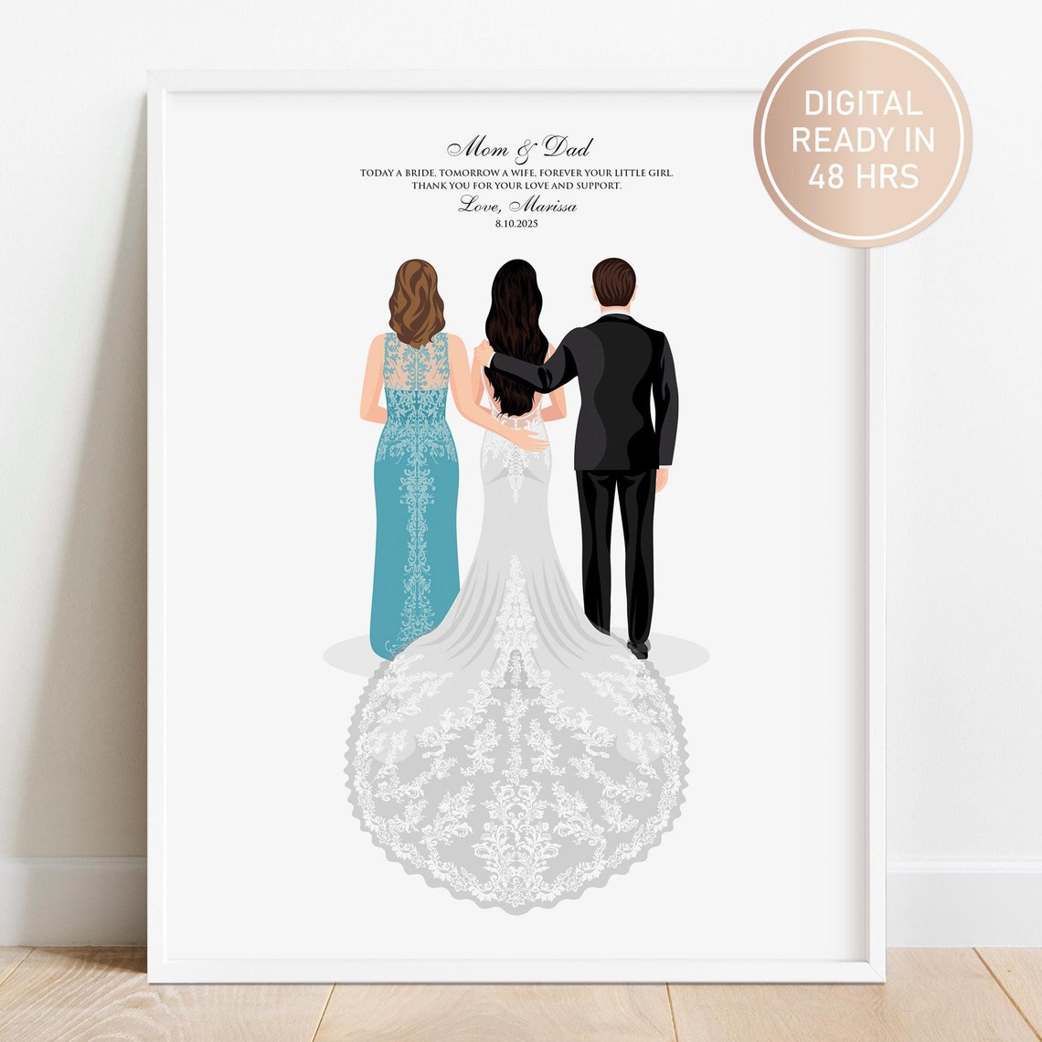 Parents Of The Bride Gift Mother Of The Bride Father Of The Bride Family Wedding Illustration Custom Parents Wedding Gift From Daughter