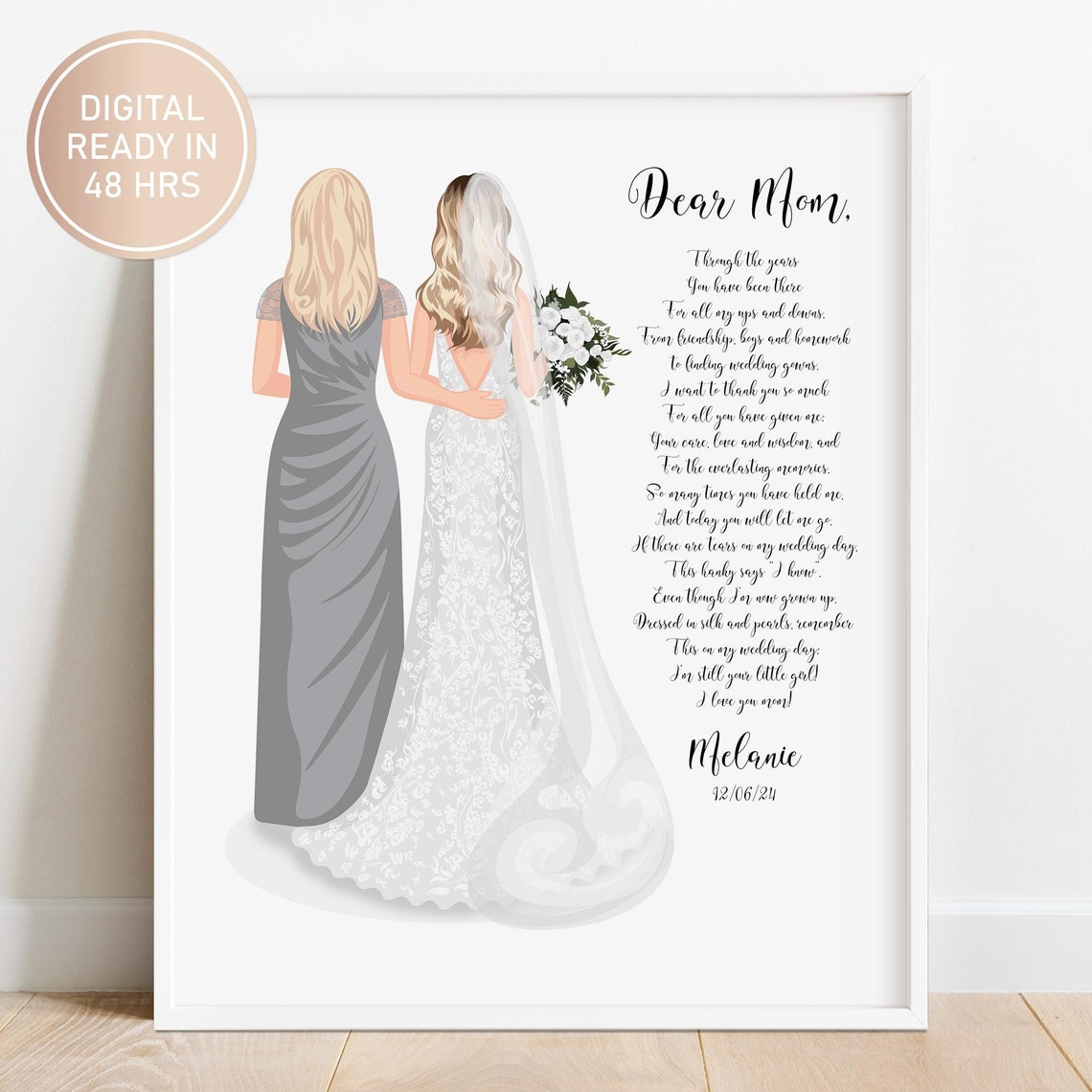 Custom Mother Of The Bride Print Poem From Daughter To Mom Mother Of The Bride Gift Mother Of The Bride Portrait Wedding Poem Keepsake