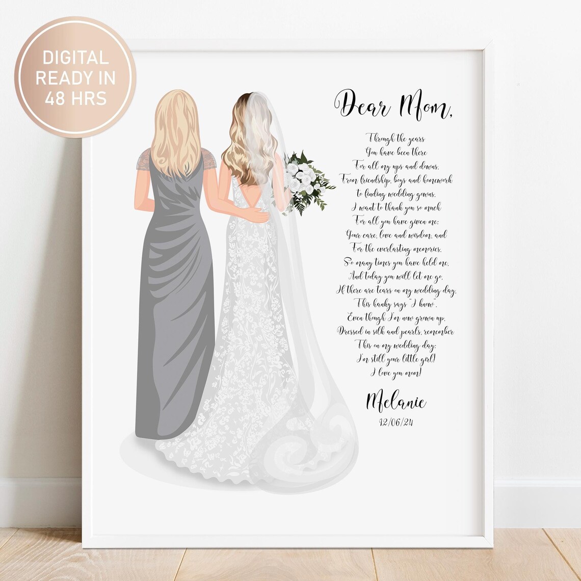 Dear Mom Mother Of The Bride Poem Personalized Custom Wedding Poster