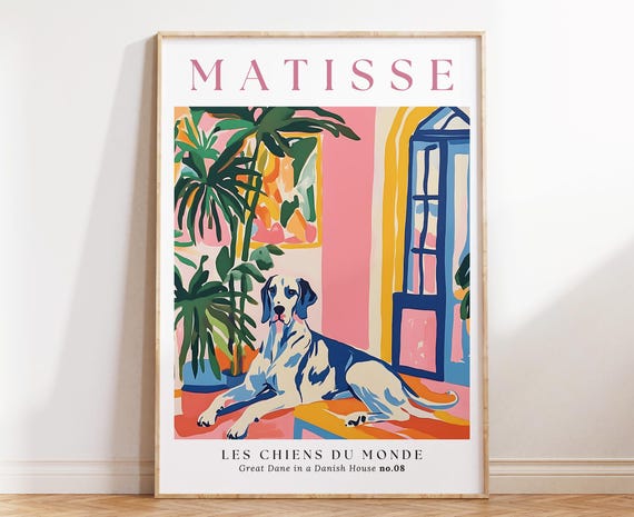 Great Dane Art Print Matisseinspired Dog Wall With Danish Modern Interior Abstract Shapes Maximalist Midcentury Decor