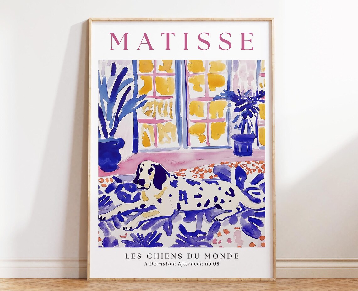 Matisse Inspired Dalmatian Blue Colorful Living Room Art Poster
