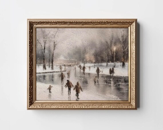 Victorian Ice Skaters On A Frozen Pond Vintage Winter Landscape Poster