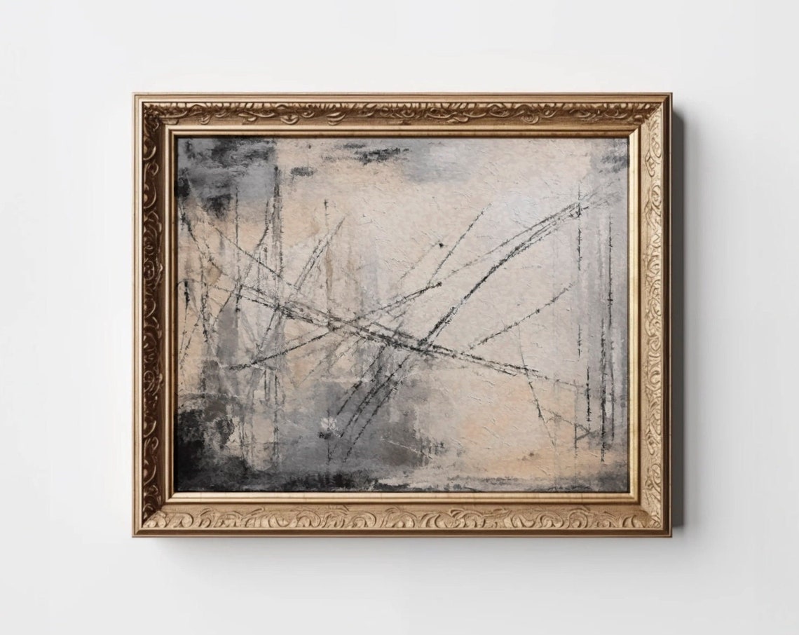 Beige Abstract Scribble Line Wall Art Moody Neutral Minimalist Calm