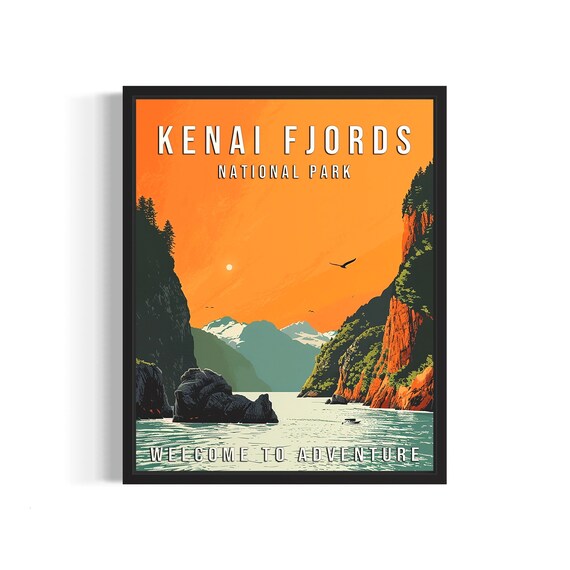 Kenai Fjords National Park Alaska Glacier Fjord Vintage Poster
