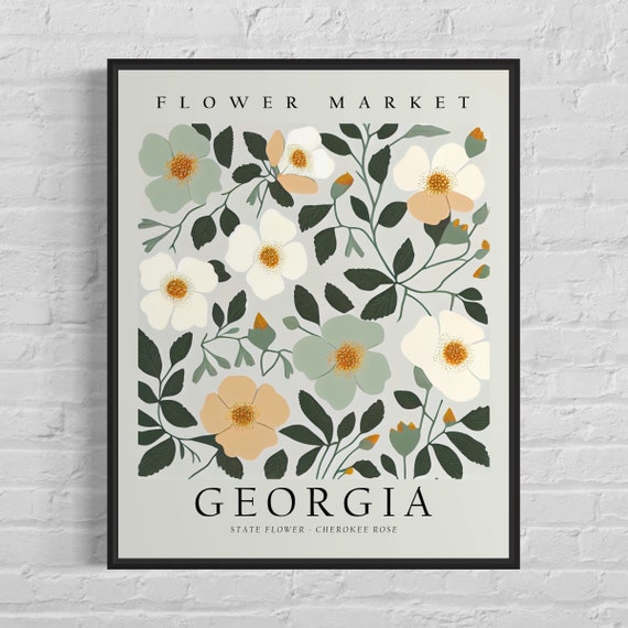 Georgia State Flower Cherokee Rose, Botanical Art Print