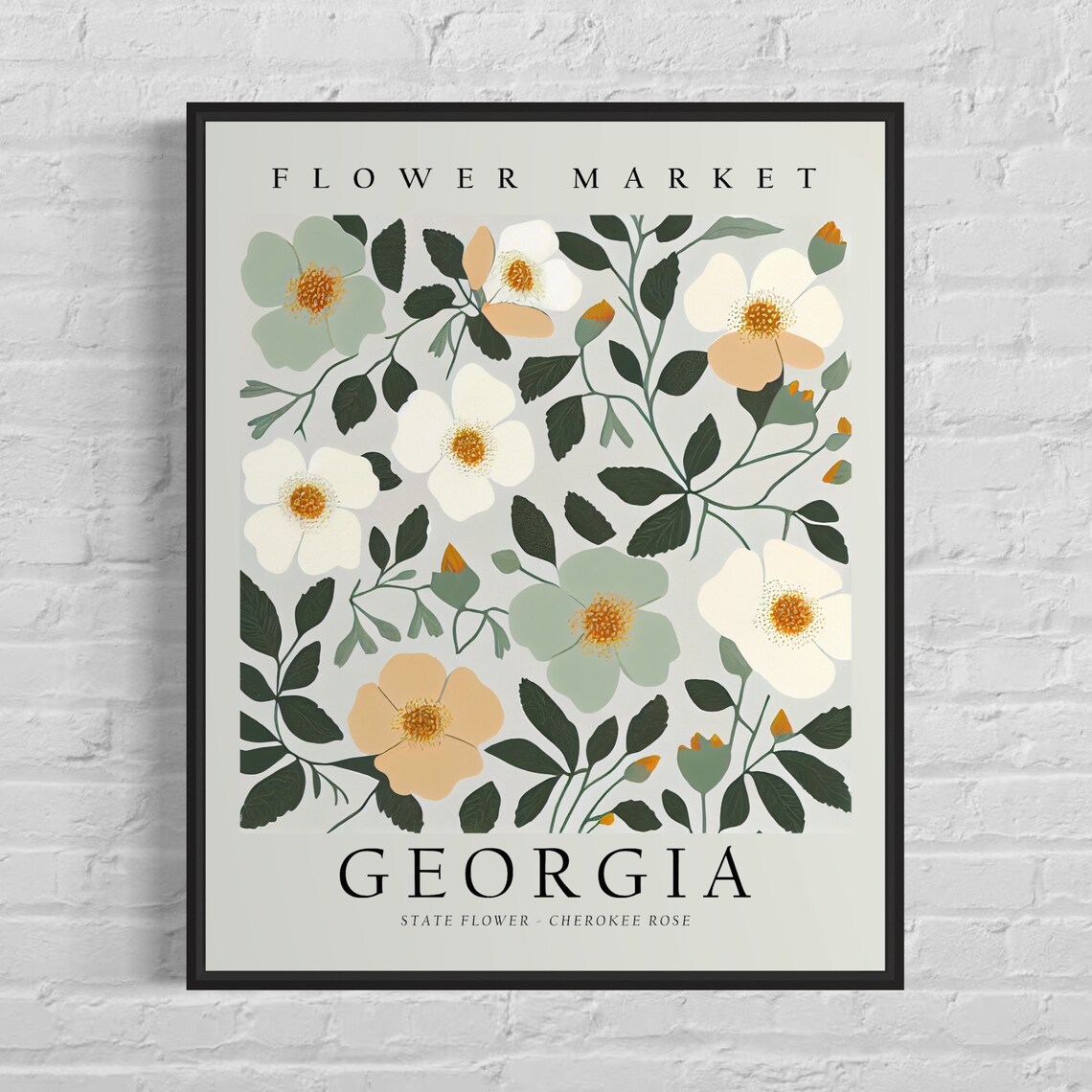 Georgia State Flower Cherokee Rose, Botanical Art Print