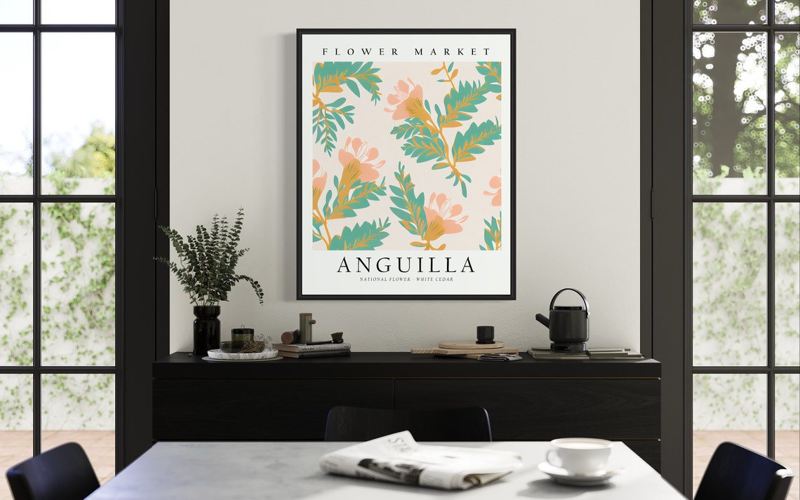 Anguilla Flower Market Vintage White Cedar Blossom Botanical Poster - Image 3