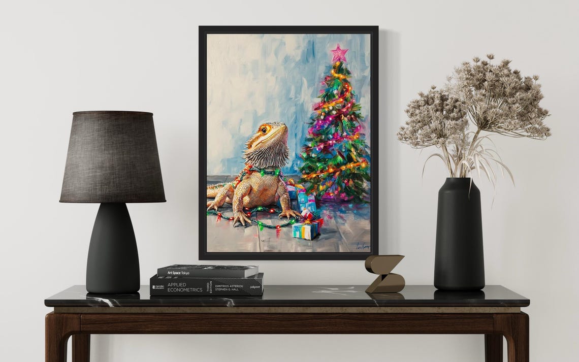 Bearded Dragon Tangled In Christmas Lights Holiday Poster Artwork - Image 2
