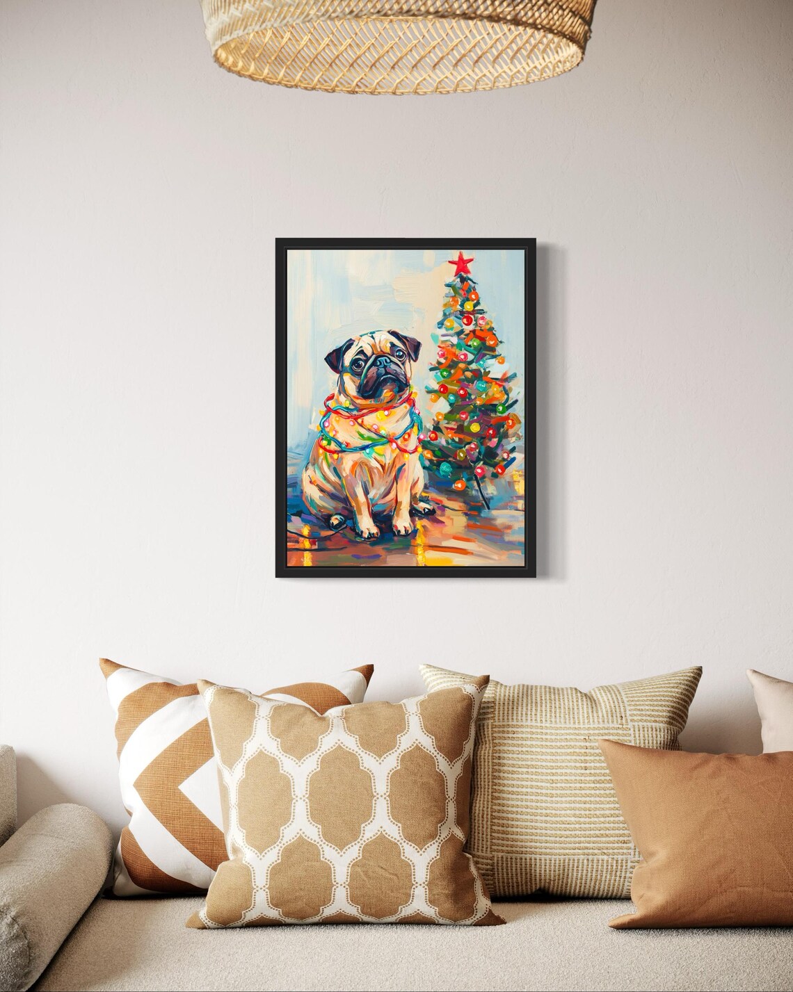 Pug Dog Tangled In Christmas Lights Poster - Image 3