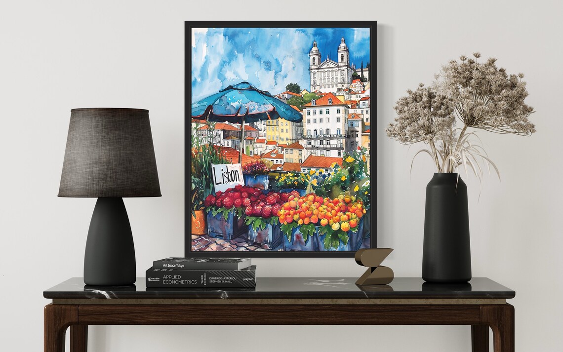 Lisbon Portugal Alfama District Watercolor Flower Market Poster - Image 2