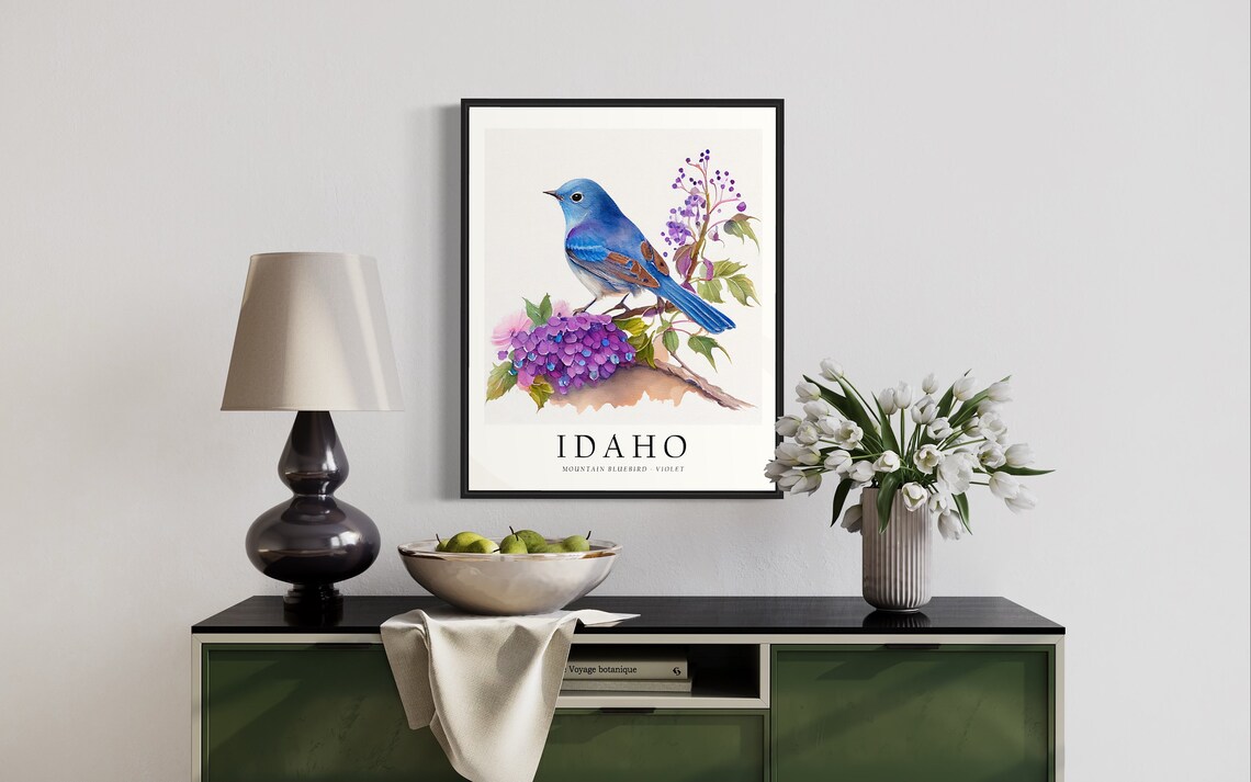 Idaho State Bird Art Print, State Flower Wall Art - Image 2