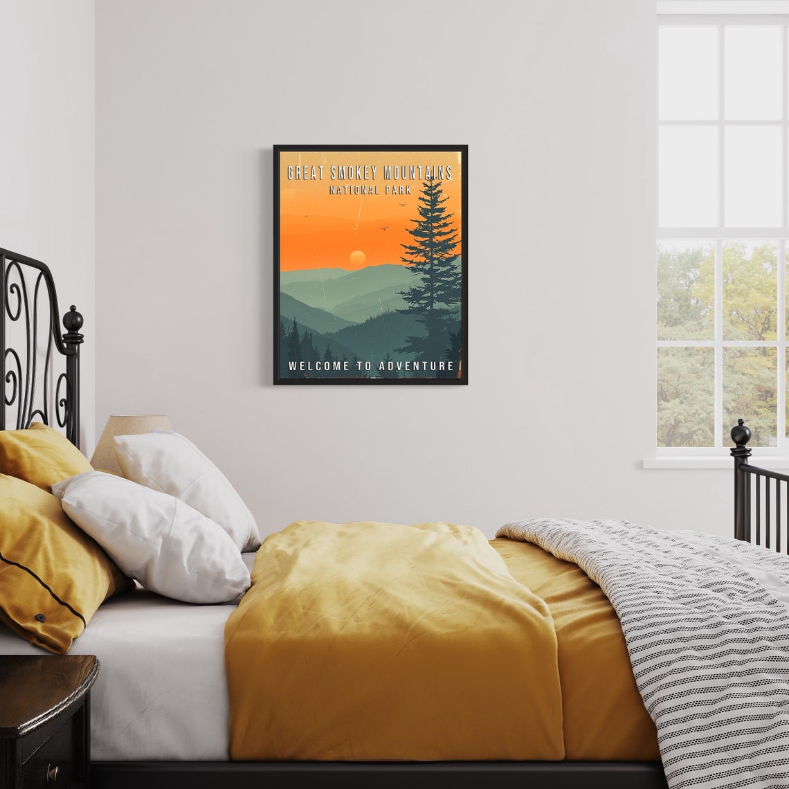 Great Smokey Mountains National Park Ridge Sunset Retro Travel Poster - Image 2