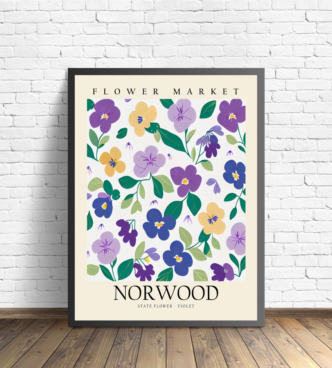 Norwood Flower Market Violet Pansy Botanical Pastel Art Poster