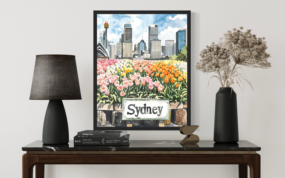 Sydney Australia Tulip Market Watercolor Opera House Skyline Poster - Image 2