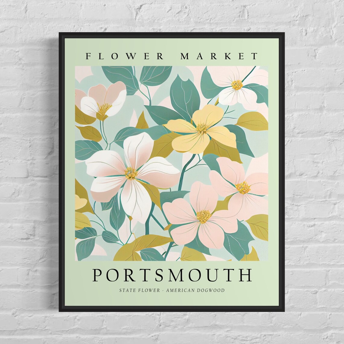 Portsmouth Virginia American Dogwood Botanical Flower Market Poster