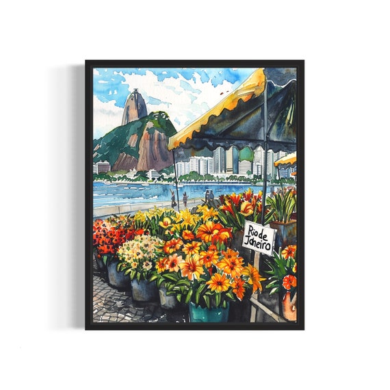 Rio De Janeiro Flower Market Poster Art Print Neutral Botanical Pastel Artwork Wall Art Painting Bedroom Restroom Decor