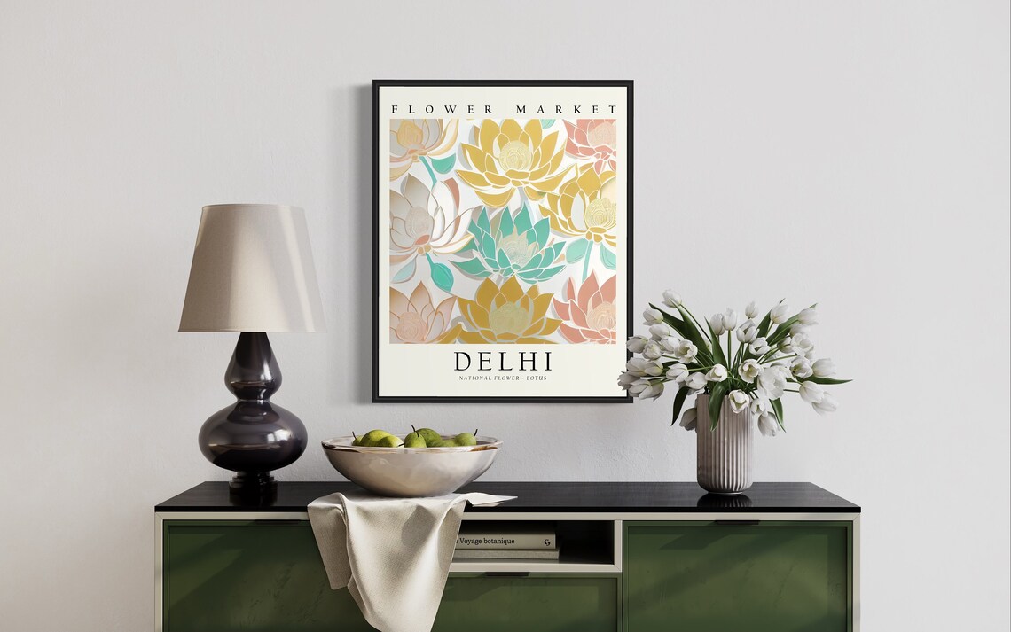 Delhi Lotus Flower Market Botanical City Travel Decor Poster - Image 2