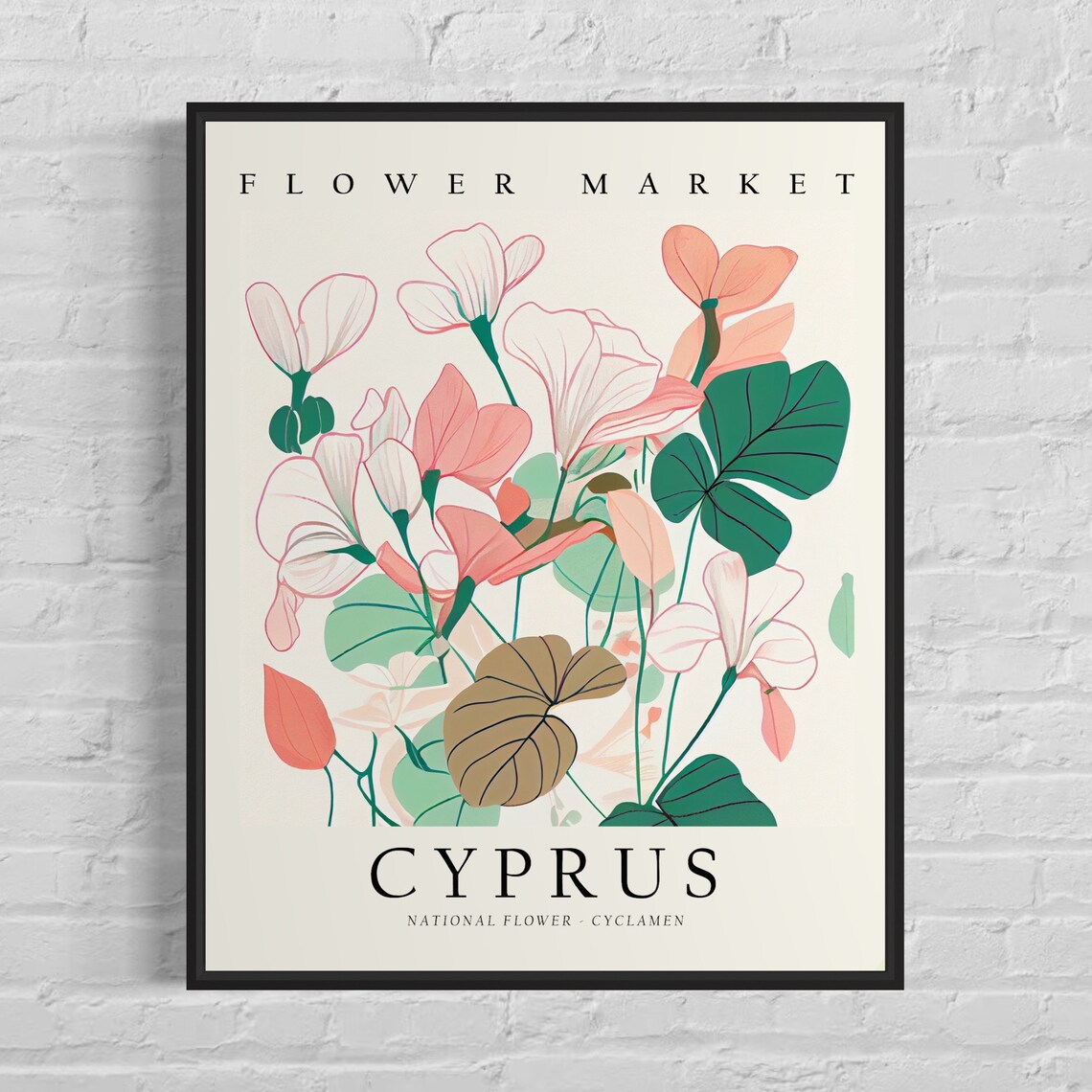 Cyprus National Flower Cyclamen Vintage Flower Market Poster