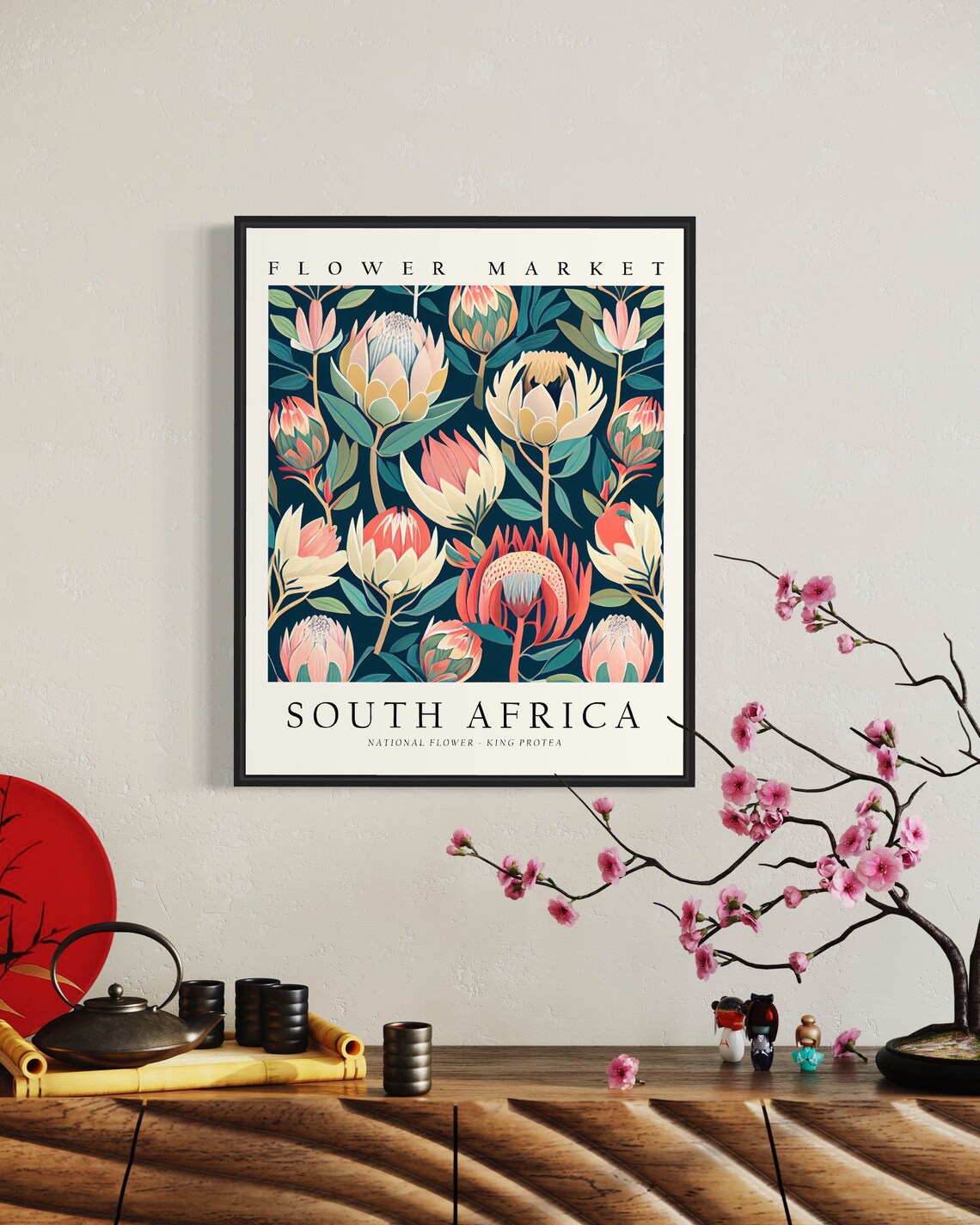 King Protea Flower Market Art Print, 1960s Style - Image 2
