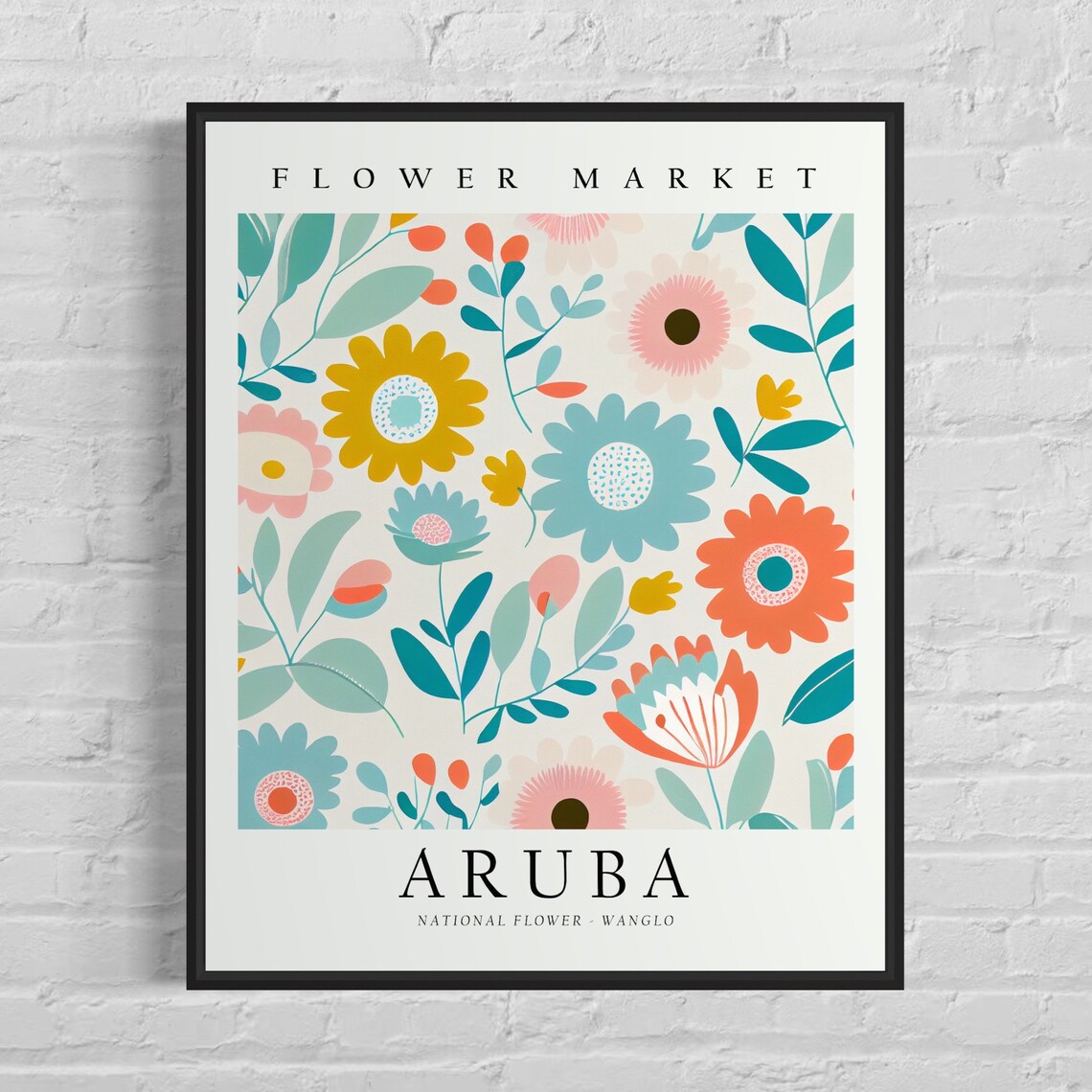 Aruba Flower Market Art Print, Botanical Pastel Artwork
