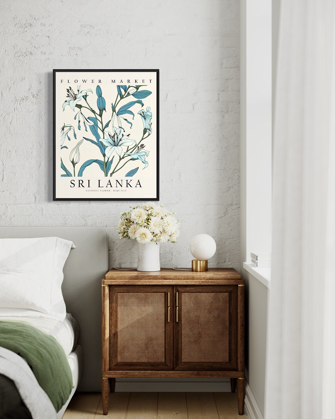 Sri Lanka Flower Market Blue Lily Botanical Illustration Poster - Image 3