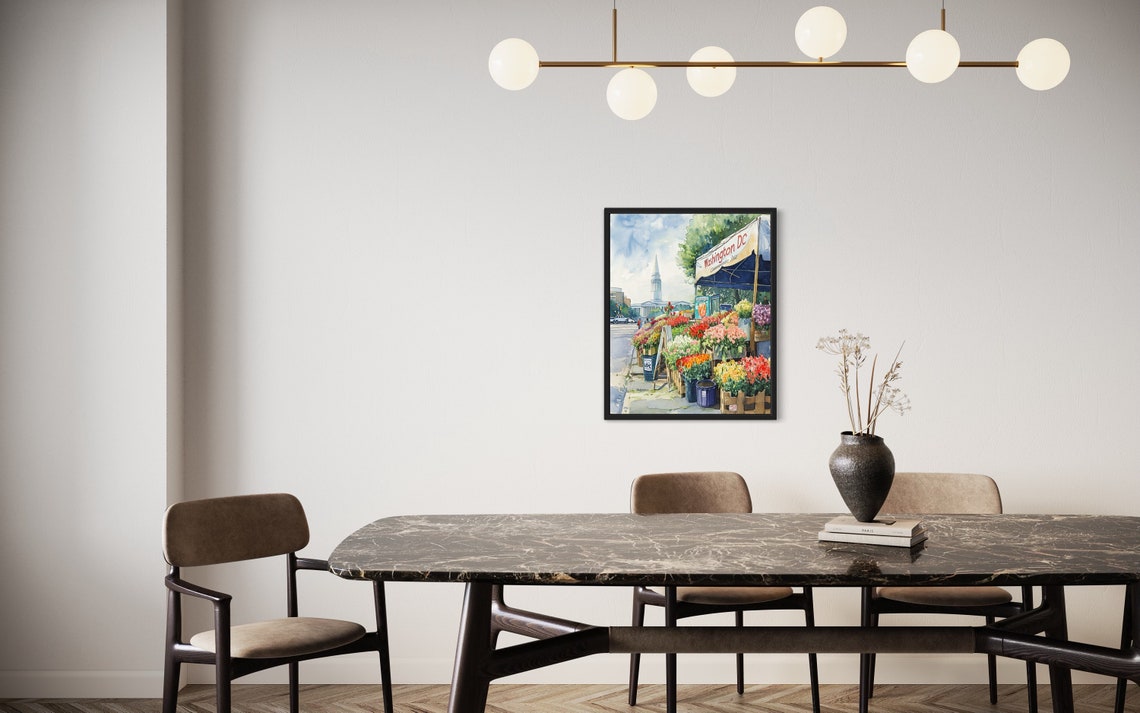 Washington DC Flower Market Watercolor Poster with Capitol View - Image 3