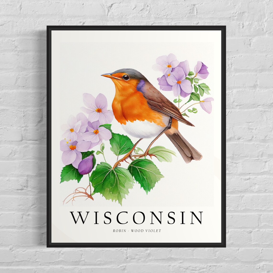 Wisconsin State Bird Art Print, State Flower