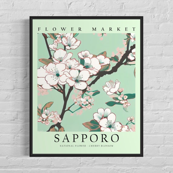 Sapporo Japan Flower Market Art Print Cherry Blossom Flower Wall Art Poster