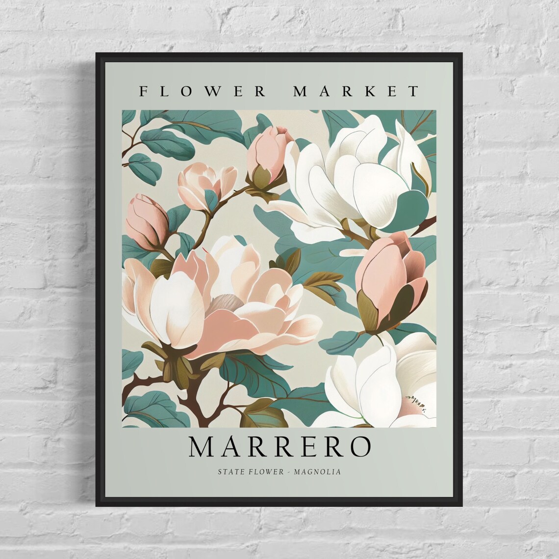 Marrero Flower Market State Flower Magnolia Botanical Art Poster