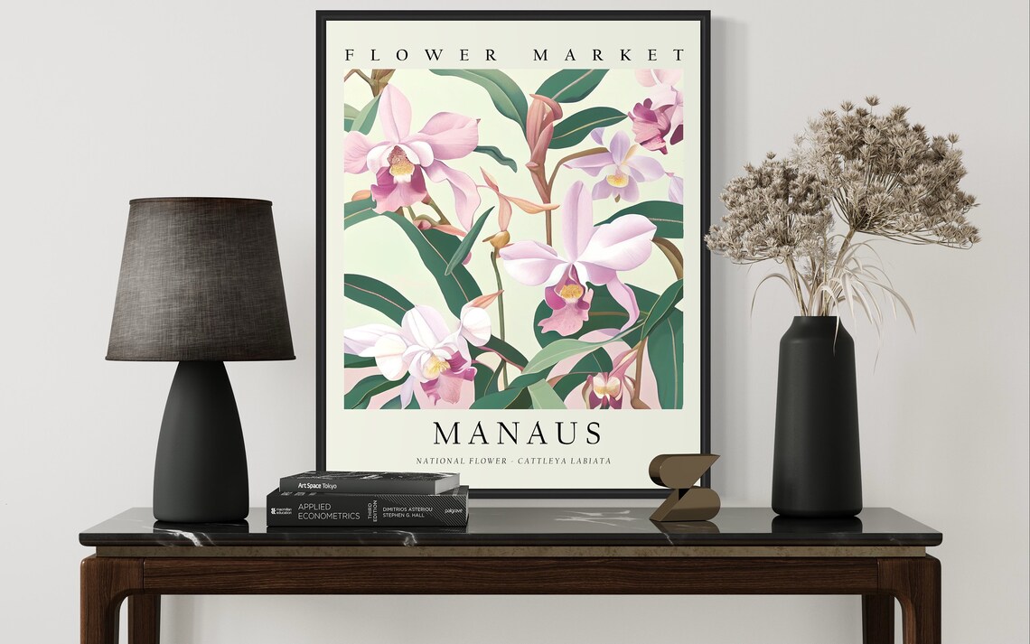 Manaus Flower Market Vintage Pink Cattleya Orchid Botanical Poster - Image 2