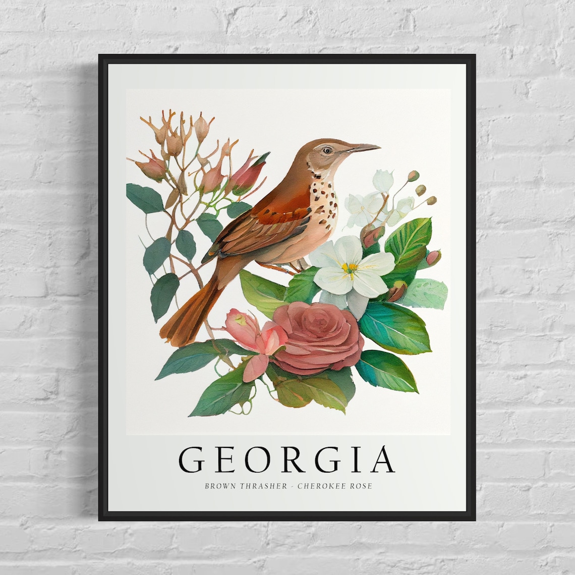 Georgia State Bird Art Print, State Flower Wall Art