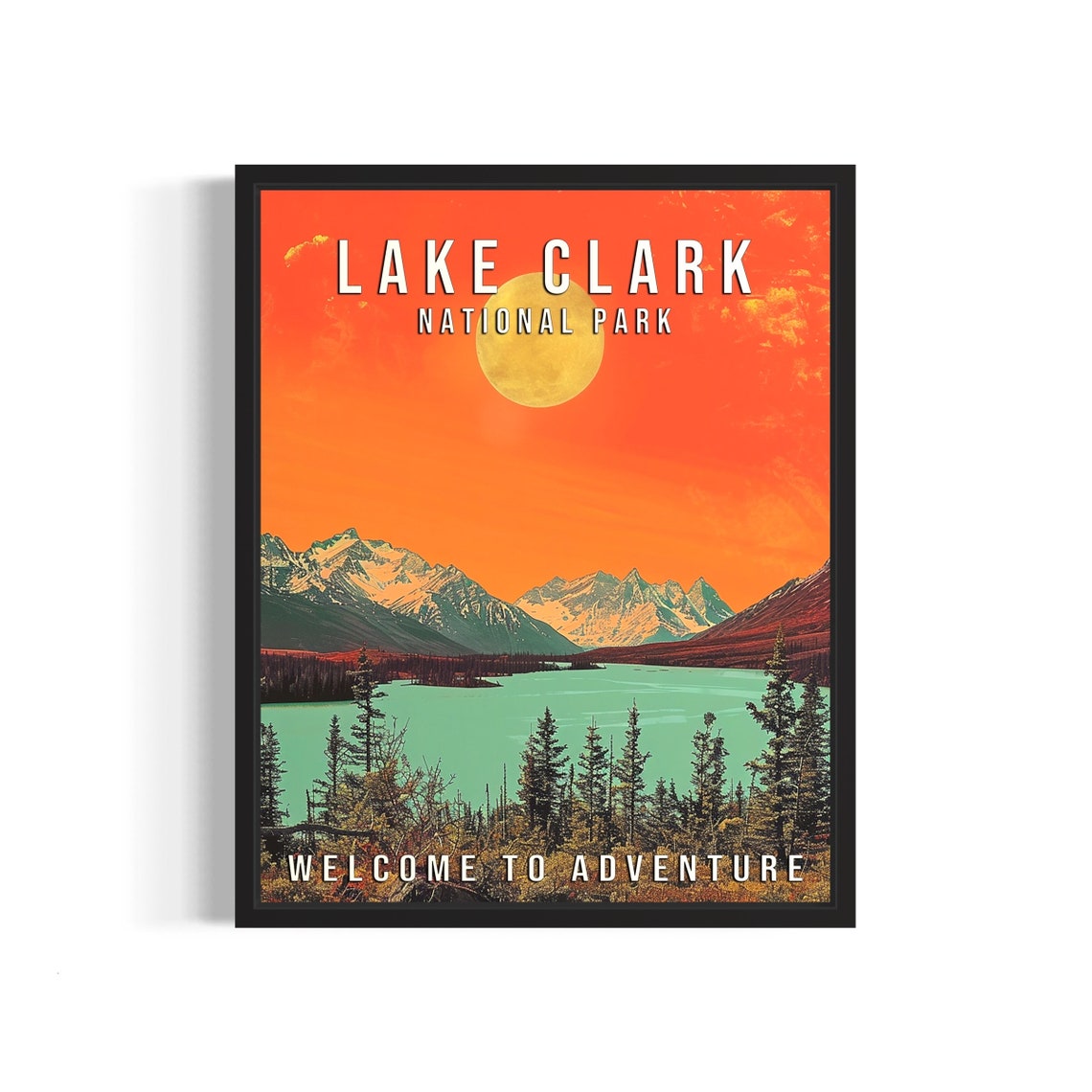 Lake Clark National Park Alaska Teal Lake Sunset Vintage Poster