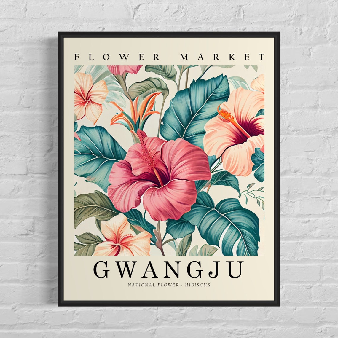 Gwangju Hibiscus Flower Market Tropical Botanical Decor Poster