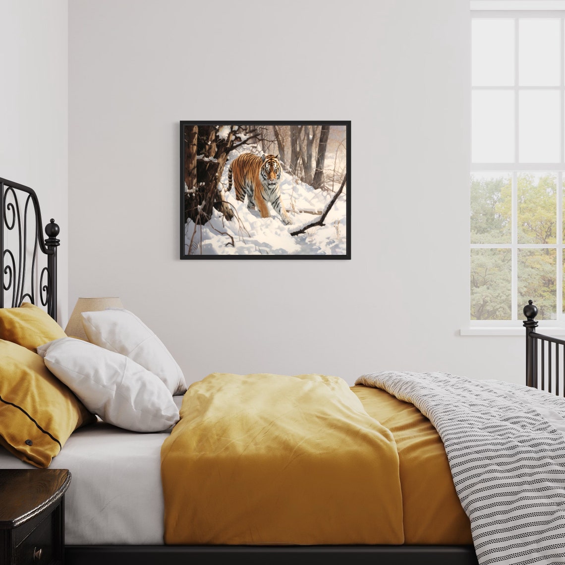 Siberian Tiger Stalking Through Snowy Forest Painting Poster - Image 2