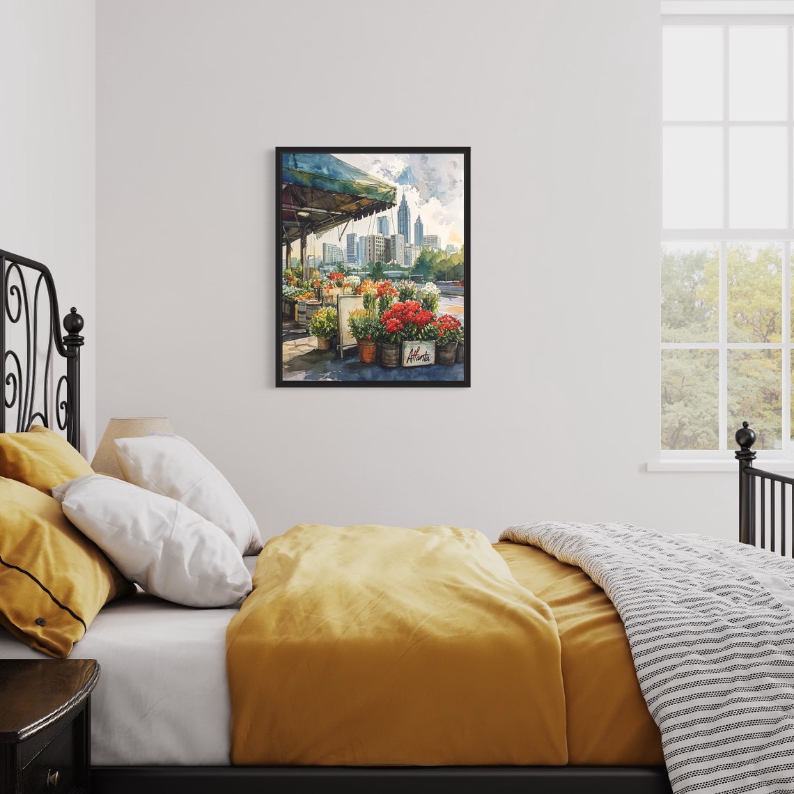 Atlanta Flower Market Watercolor Poster Downtown Skyline Blooms - Image 3