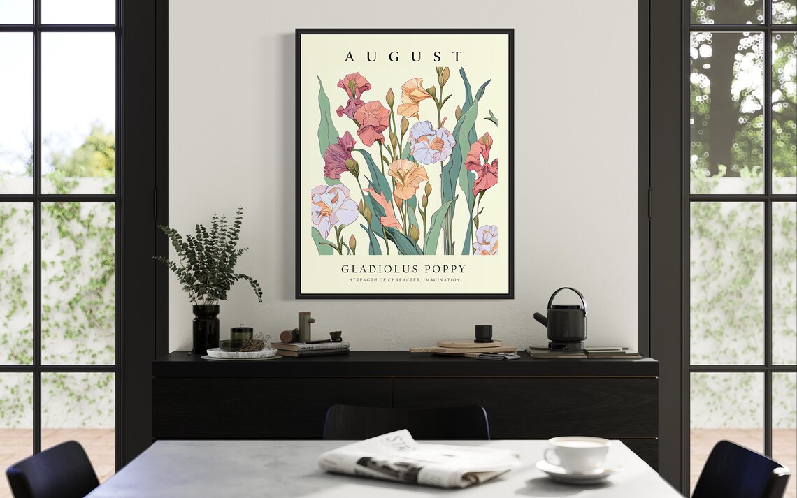 August Flower Market Poster, Gladiolus Poppy Botanical - Image 2
