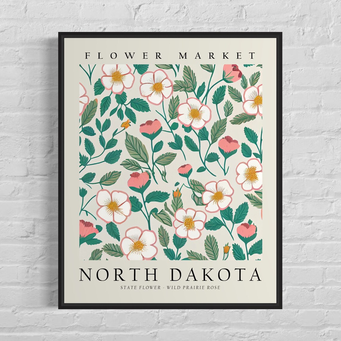 Wild Prairie Rose 1960s Botanical Art Print