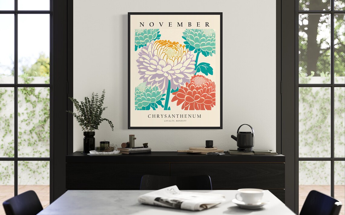 November Flower Market Poster, Neutral Pastel Artwork - Image 3