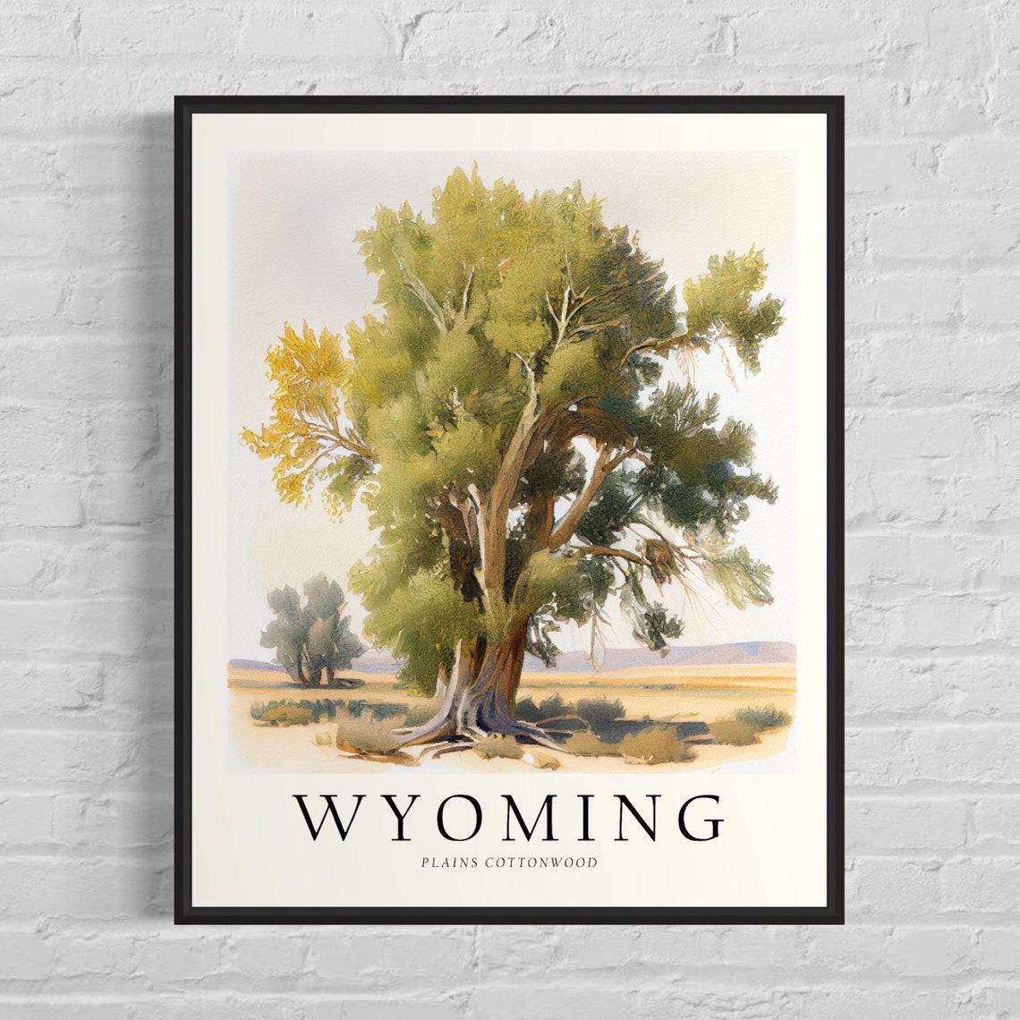 Wyoming Plains Cottonwood Watercolor State Tree Botanical Art Print