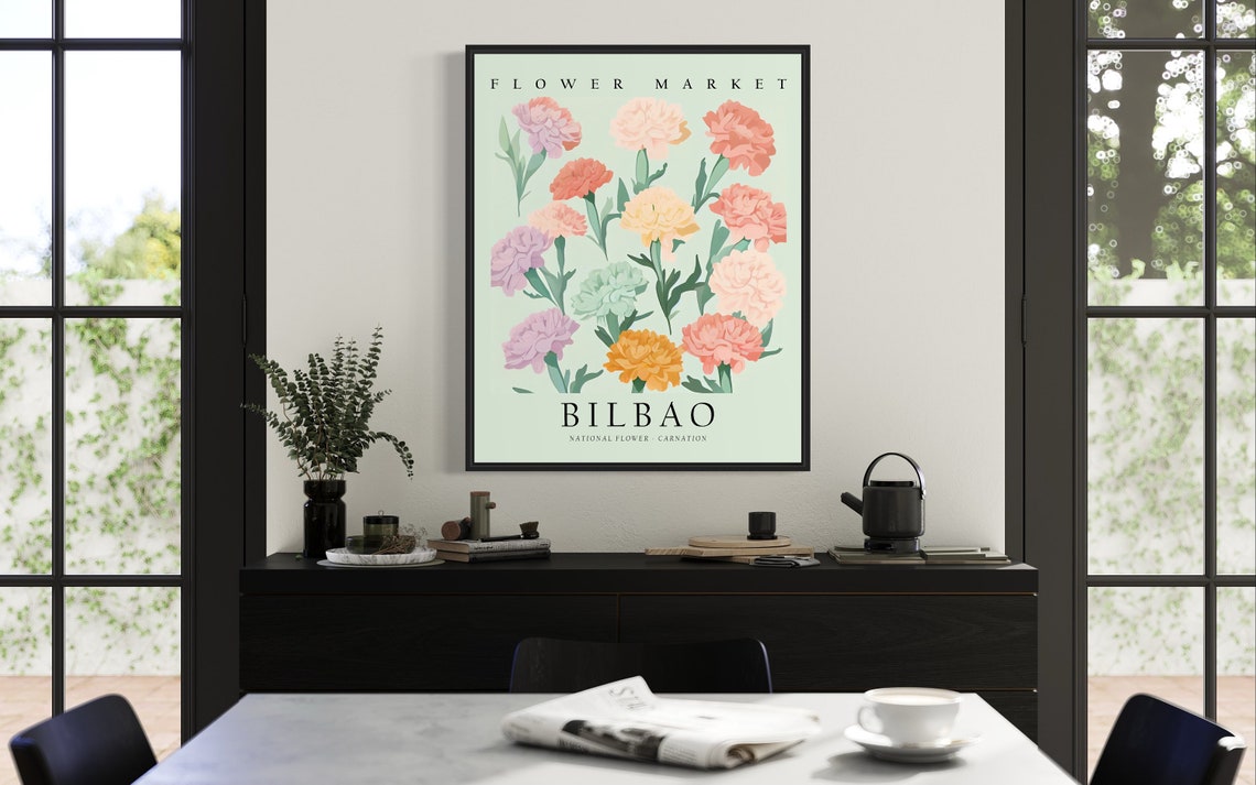 Bilbao Flower Market Carnation Botanical Artwork Illustration Poster - Image 3